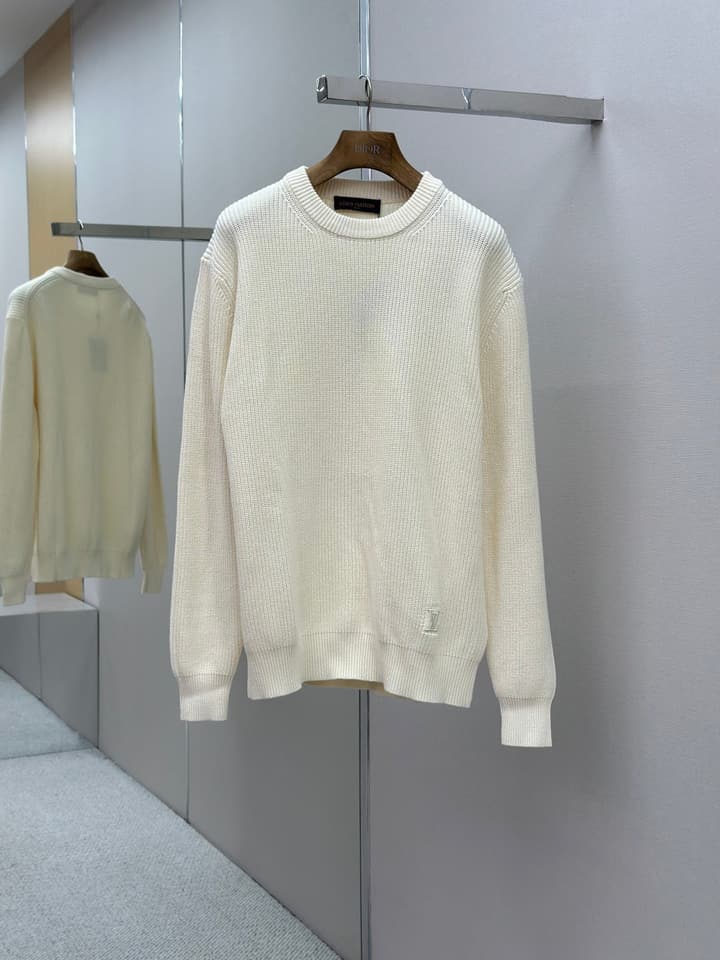 Louis Vuitton Logo Embroidered Knit Sweater in Creamy Off-white Knit