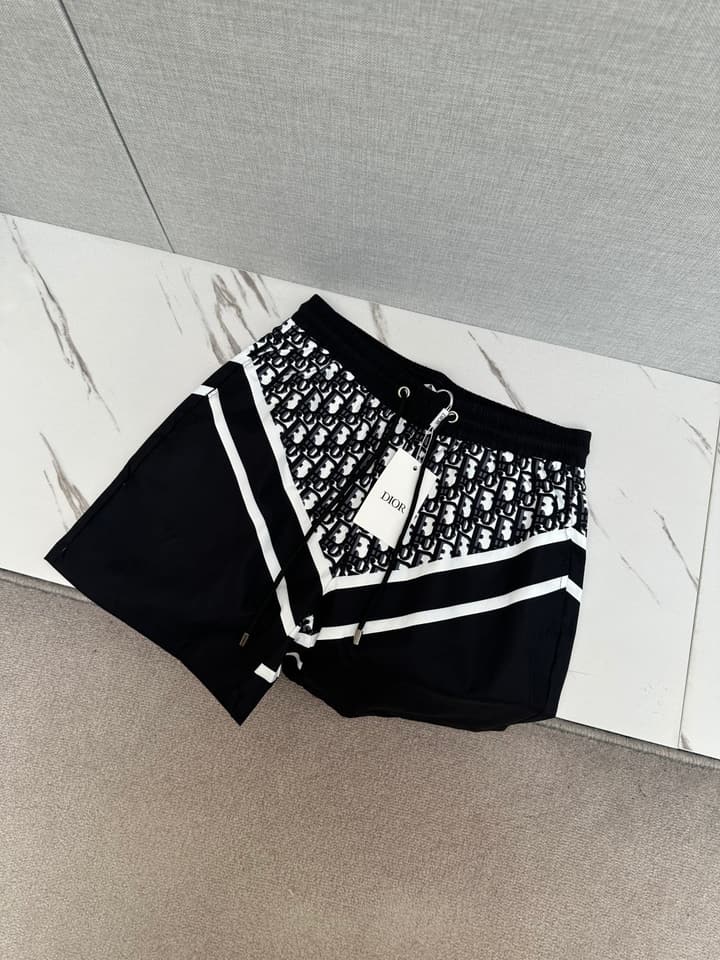 Dior Men's Casual Beach Shorts – 2025SS Collection in Black Dior Band Monogram