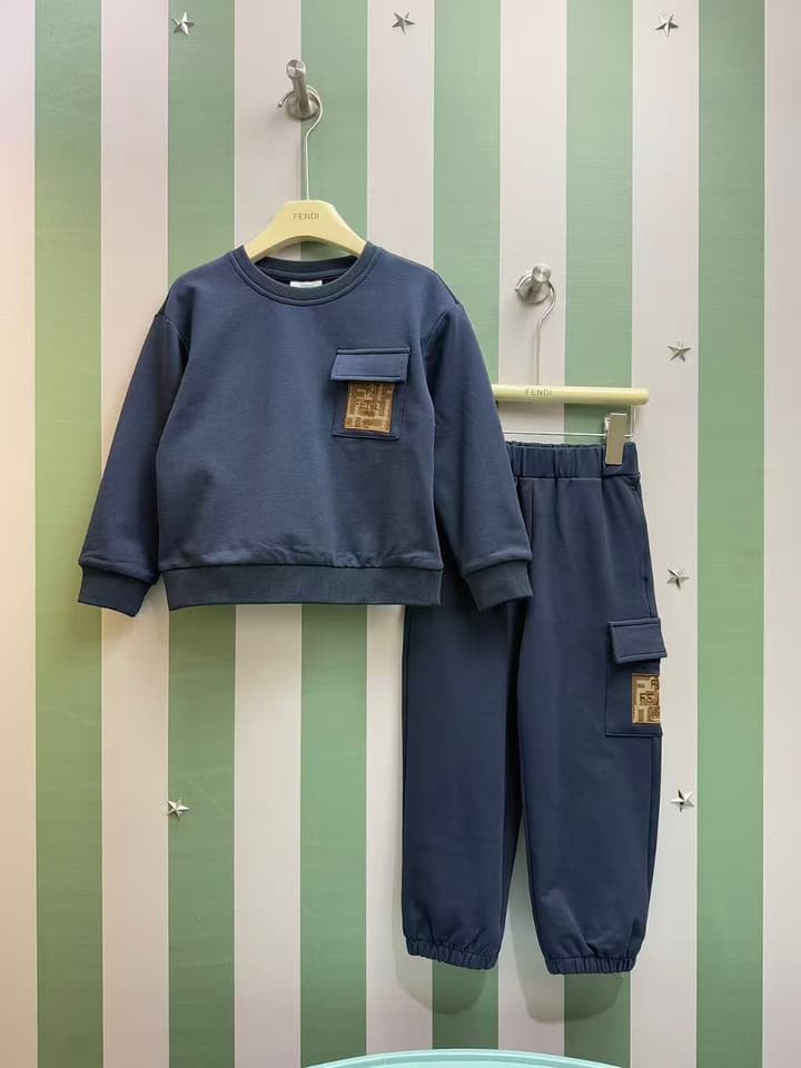 Fendi Logo Print Tracksuit – Kids Collection – 2025SS in Dark Navy Blue Set