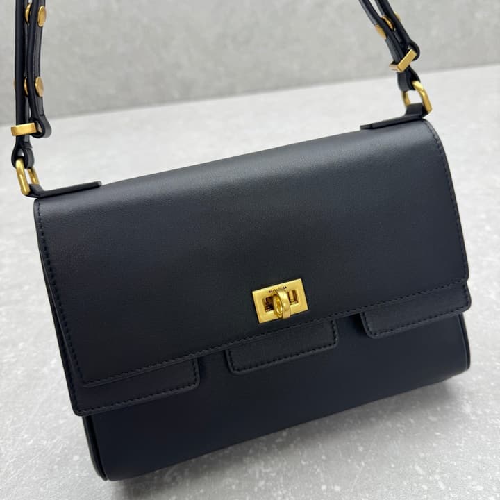 Balenciaga Bel Air Flap Small Shoulder Bag in Classic Black Leather