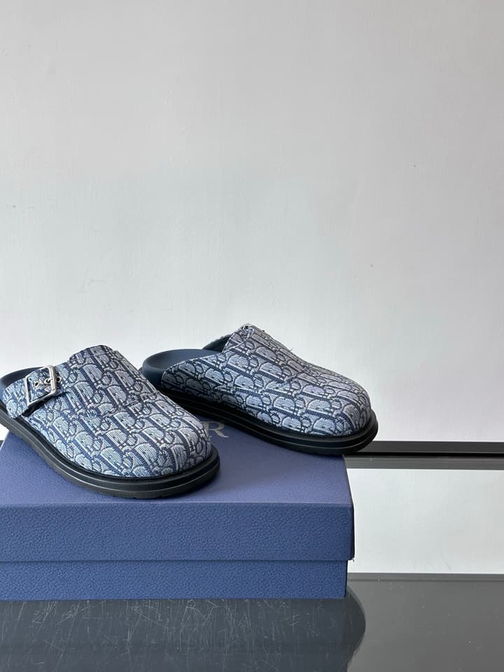 Dior Oblique Print Closed-Toe Mules in Navy