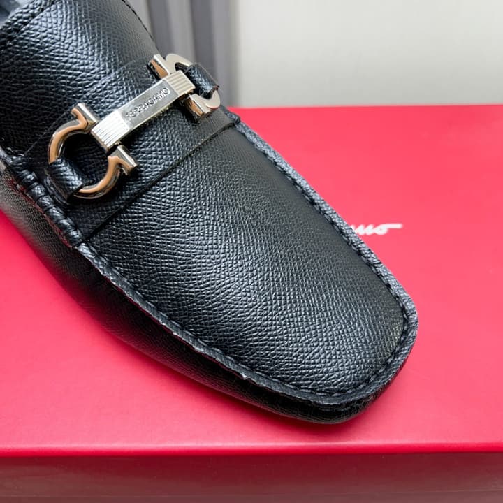Ferragamo Imported Cowhide Fur-Lined Loafers in Black Patent Leather