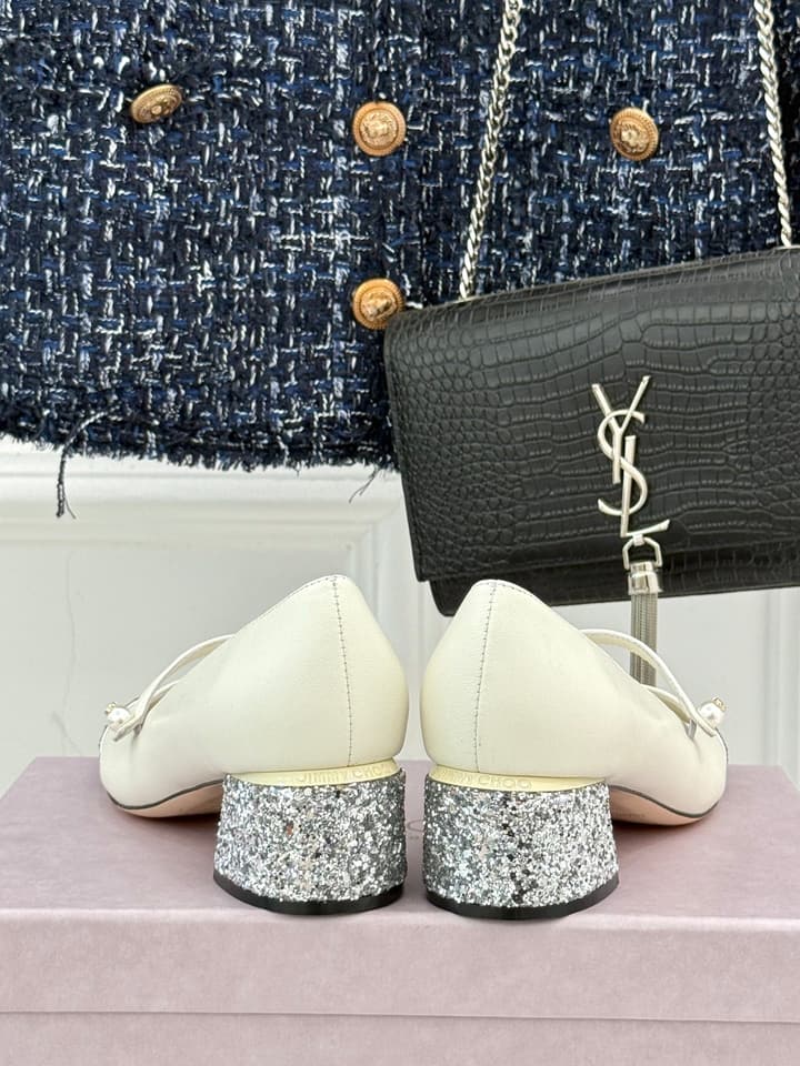 Jimmy Choo Color-block Pearl Mary Jane Heels – 25FW in Black Bow Detail