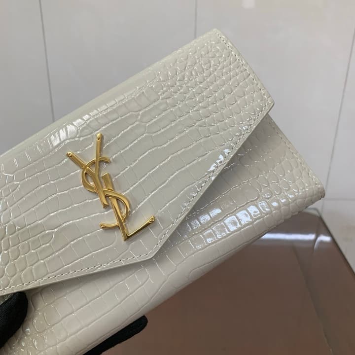 Saint Laurent Uptown Crocodile Embossed Long Wallet in Black Crocodile Embossed
