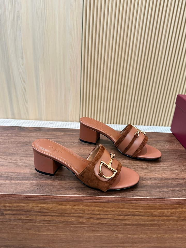 Gucci D-Horsebit Mule Sandals in Brown Gg Canvas