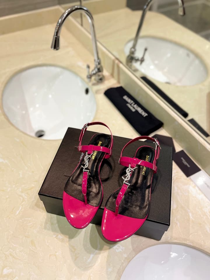 Saint Laurent Beautiful Siren Flat Sandals in Bright Blue