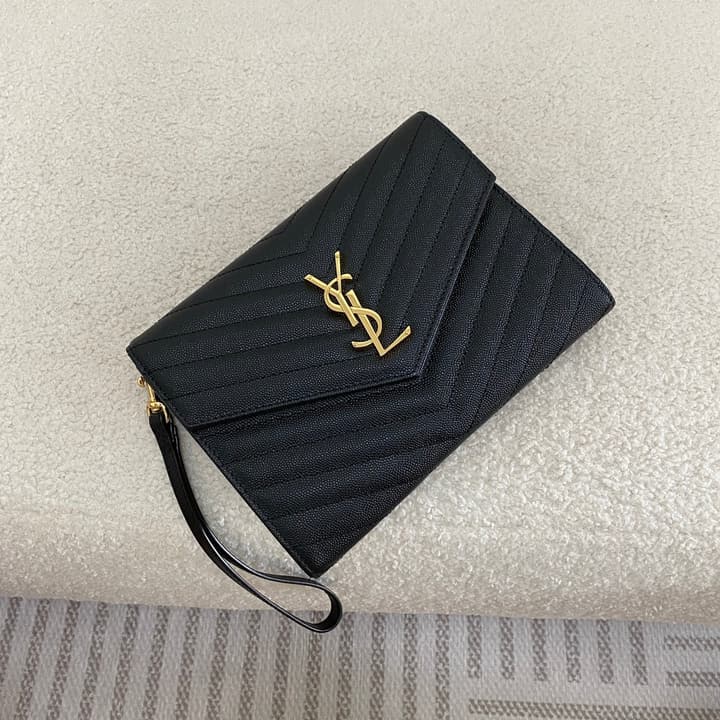Saint Laurent Cassandre Grained Leather Clutch Bag