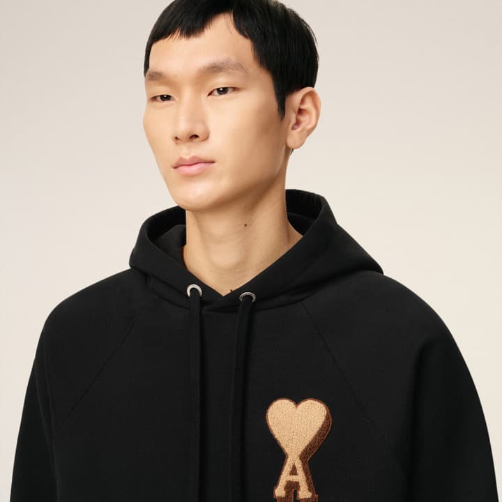 Ami Paris Towel Embroidered Heart Boxy Hoodie – 25FW in Classic Black
