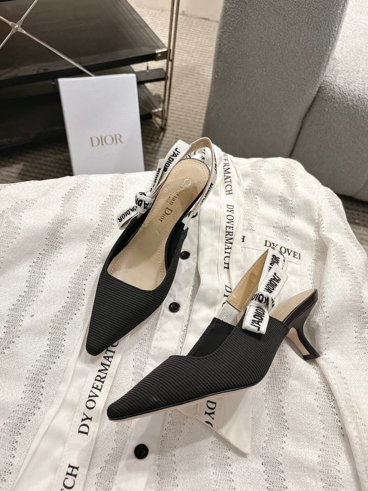 Dior J'Adior Embroidered Kitten Heel Sandals in Black Shimmer Fabric