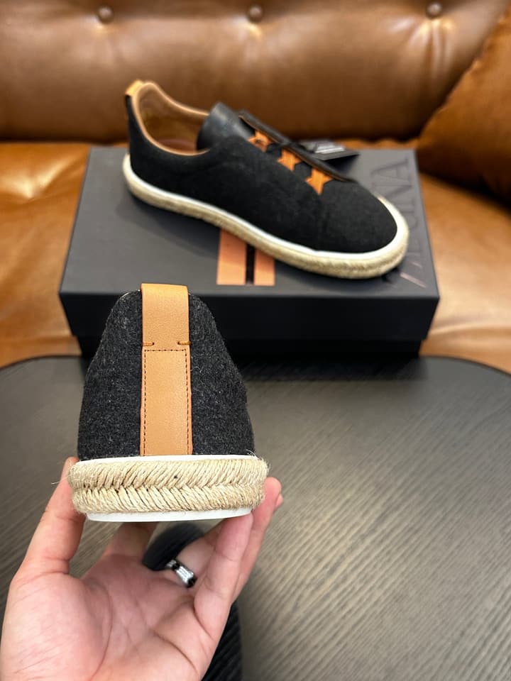 Zegna Triple Stitch Low-Top Sneakers in Deep Black