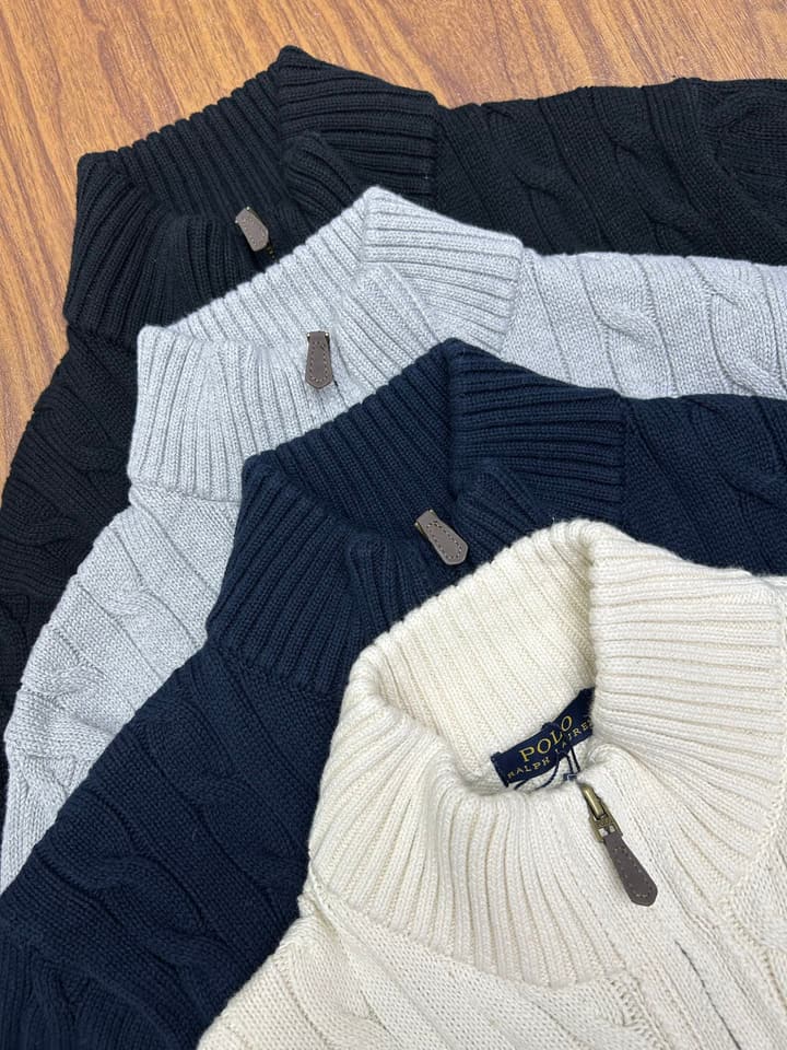 Ralph Lauren Unisex Cable Knit Zip Cardigan in Apricot