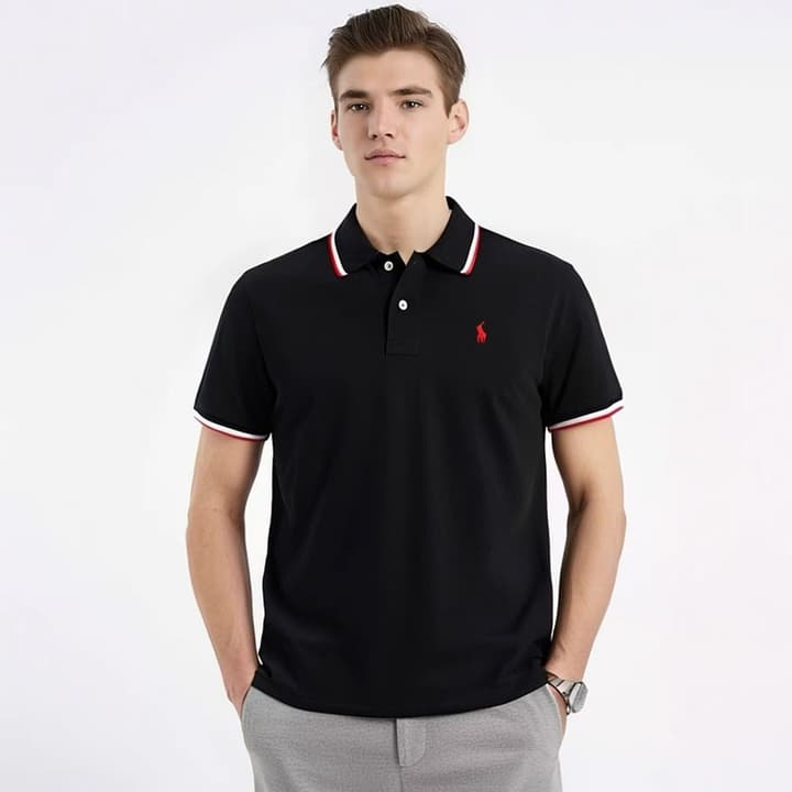 Ralph Lauren Classic Tipped Collar Polo Shirt – 2025 Collection in Black