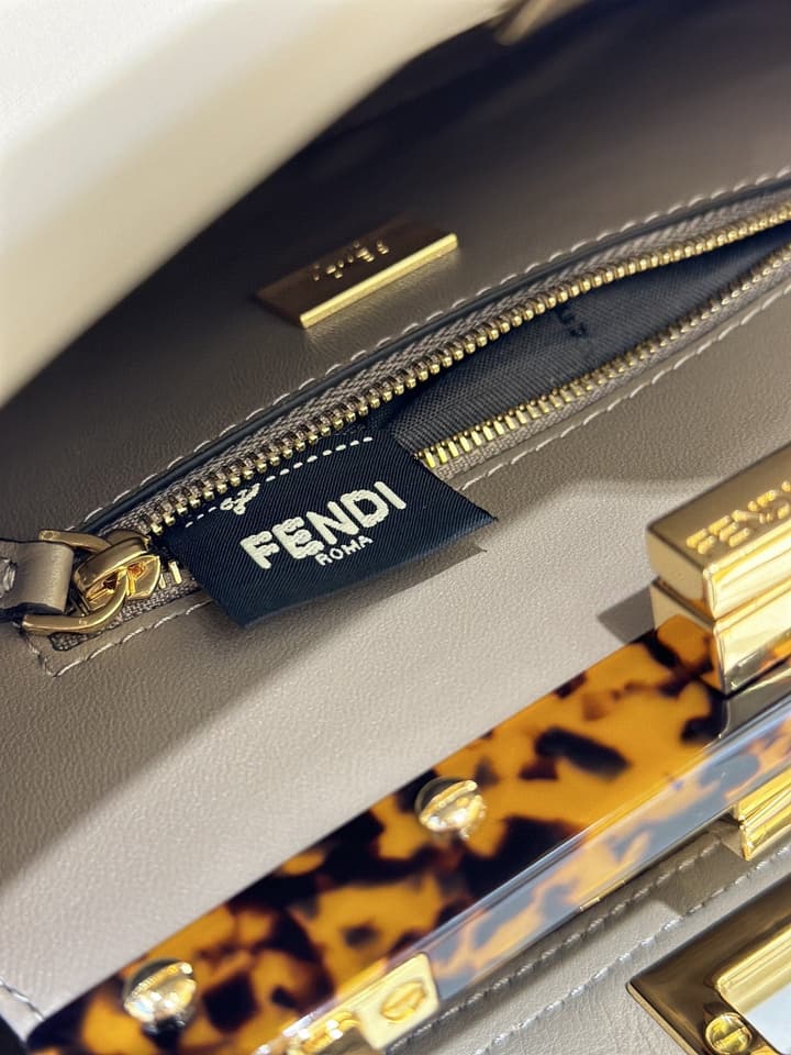 Fendi Peekaboo Classic Handbag – Dove Grey in Dove Grey Leather With Logo Strap