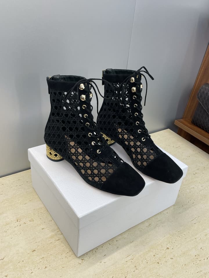 Dior D-Lcon Embroidered Ankle Boots – 2025FW in Black Mesh High Heel (9cm)