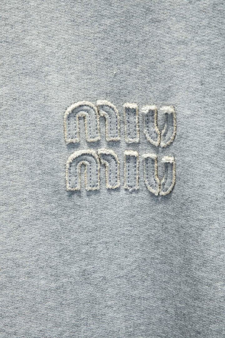 Miu Miu Embroidered Oversize Cotton Sweatshirt in Heather Grey