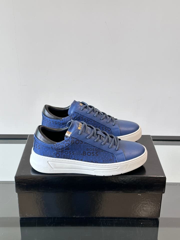 Boss Italian-Made Cupsole Sneakers in Black Patterned