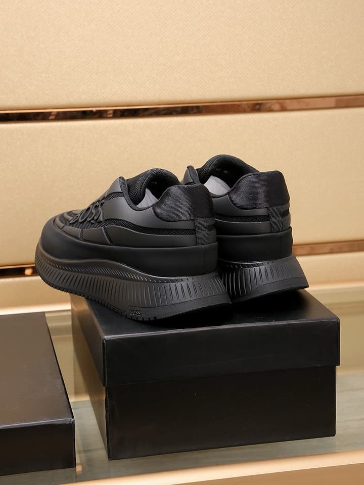 Boss New Men's Luxury Athletic Sneakers in Black With White Detail
