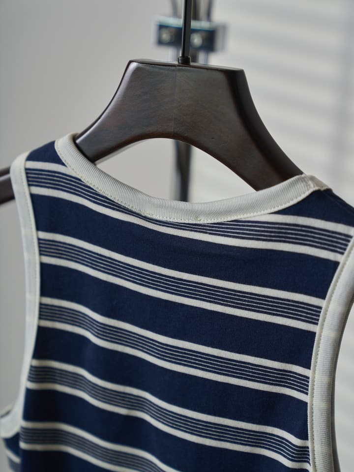 Saint Laurent YSL Embroidered Striped Tank Top in Navy Blue