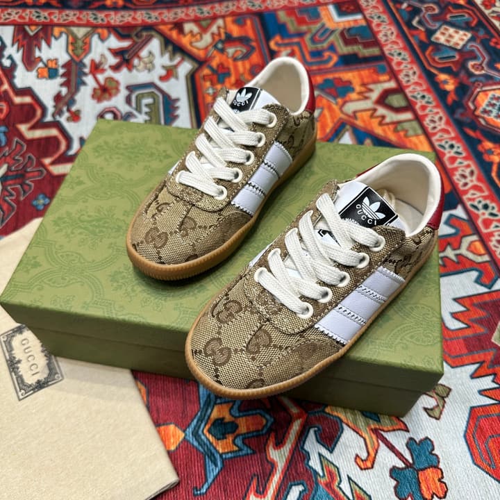 Adidas x Gucci Kids' Collaborative Sneakers – Kids Collection in Beige Gg Monogram With White Stripe