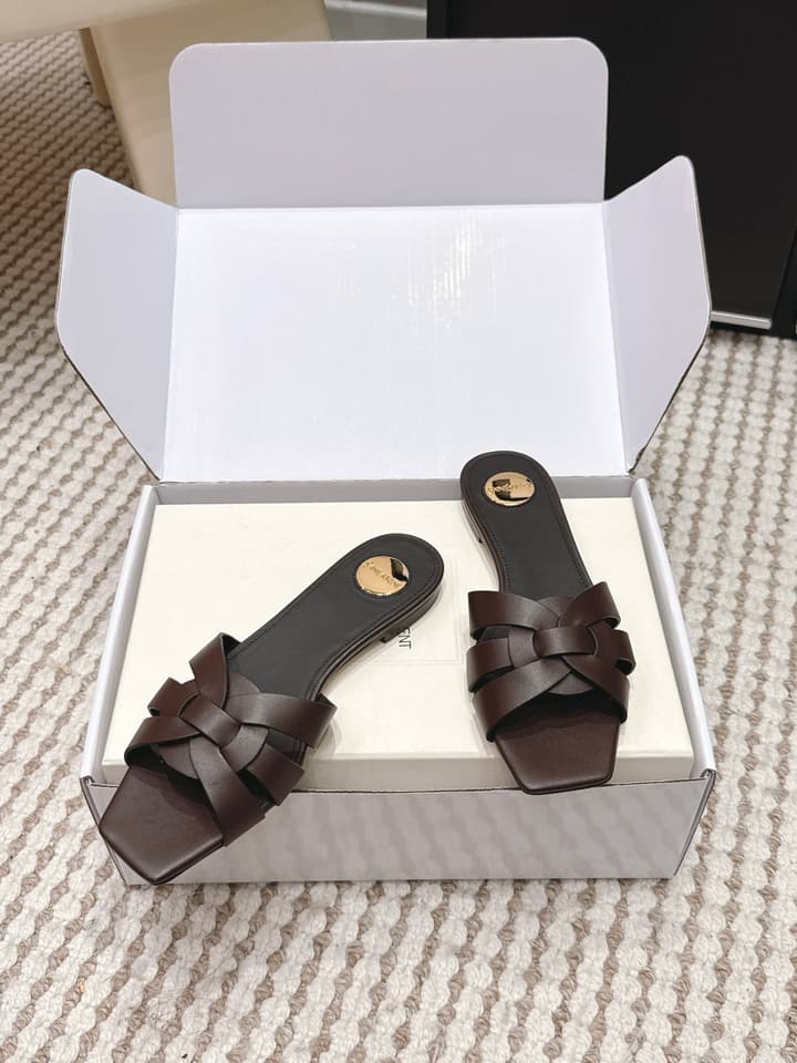 Saint Laurent Melody Square Toe Flat Sandals – 2026SS in Burgundy Patent