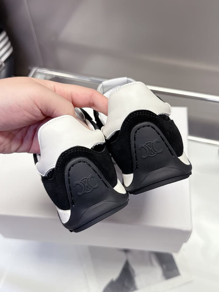 Celine Racer Women's Low-Top Sneakers in Black With White Laces