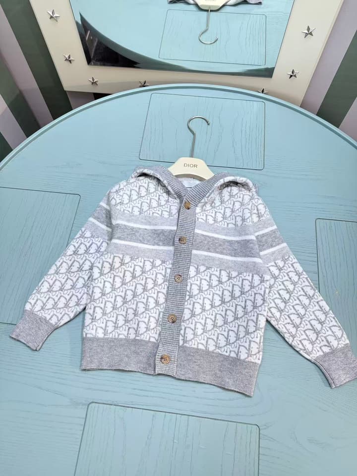 Dior Classic Children's Knit Cardigan – Kids Collection – 2025SS in White And Grey Monogram Cardigan