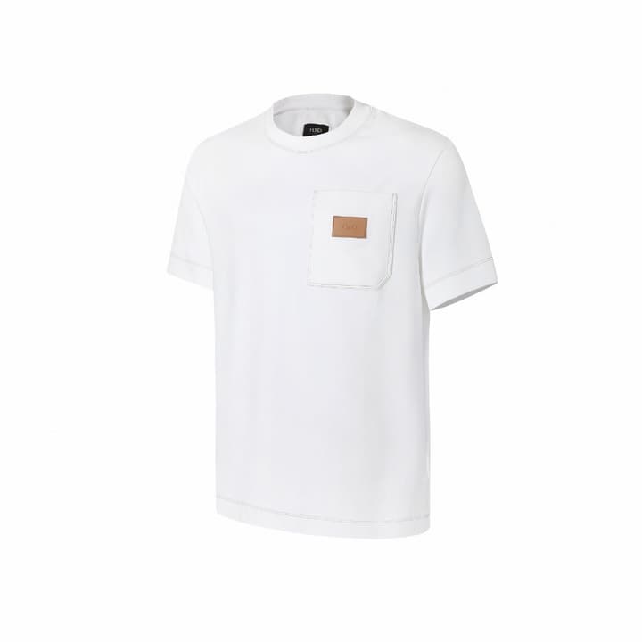Fendi Leather Patch Contrast-Stitch T-Shirt in White