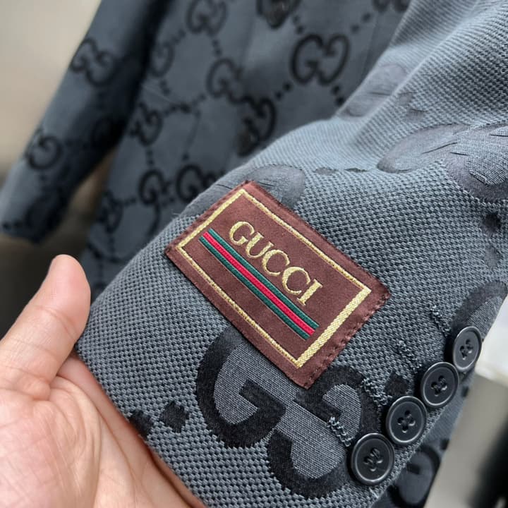 Gucci Casual Tailored Blazer – 2025SS in Dark Grey/blue Gg Monogram Blazer