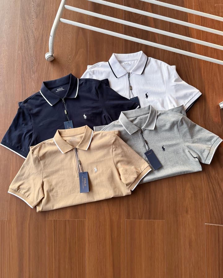 Ralph Lauren Half-Zip Contrast Trim Polo Shirt – 2025 Collection in Grey
