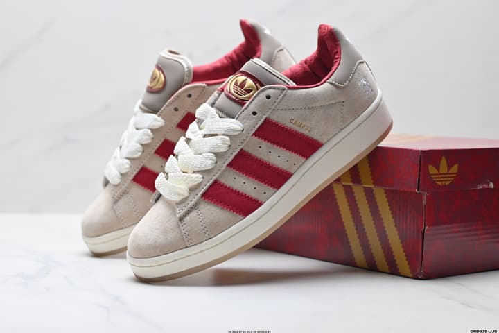 Adidas Originals Campus 00s Low-Top Sneakers – Year of the Snake Limited Edition in Beige Suede With Red Stripes