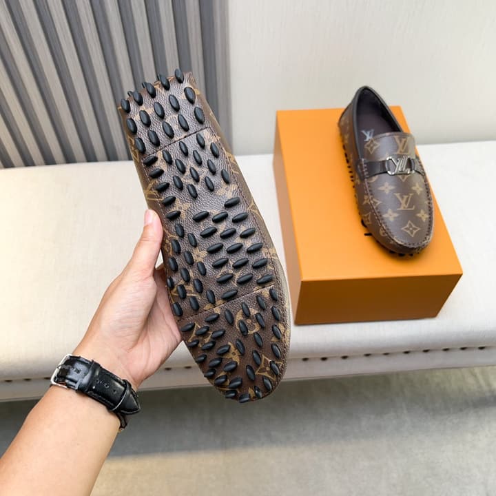 Louis Vuitton Pebbled Leather Driving Shoes in Black Smooth Leather