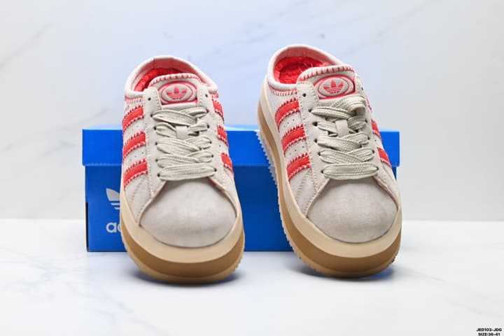 Adidas Originals Campus 00S WTR LO Padded Mules in Beige Suede With Red Stripes