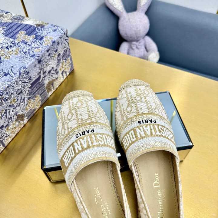 Dior Granville Embroidered Espadrille Flats in Beige/brown Oblique Pattern