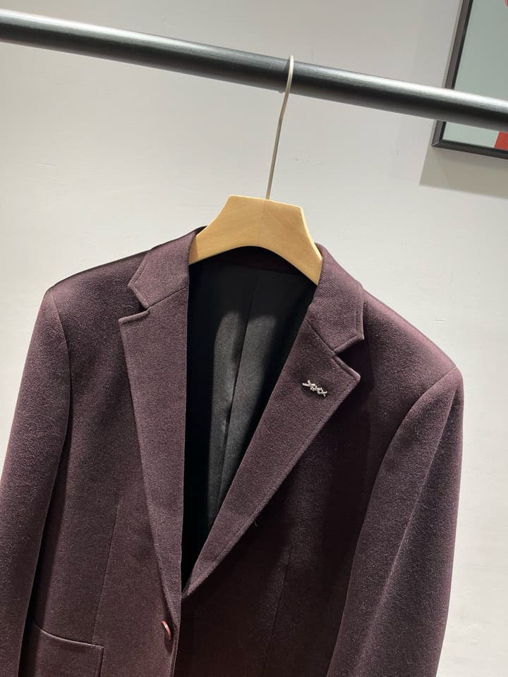 Zegna Men's Wool Houndstooth Blazer – 2025FW in Deep Burgundy Houndstooth