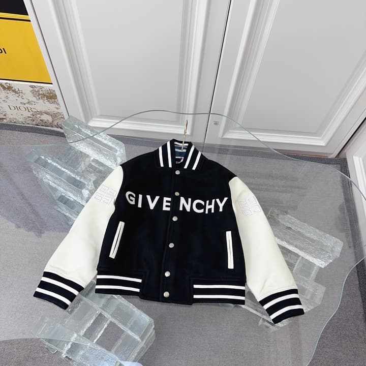 Givenchy Kids Patchwork Leather Bomber Jacket – Kids Collection in Black And White Varsity Jacket