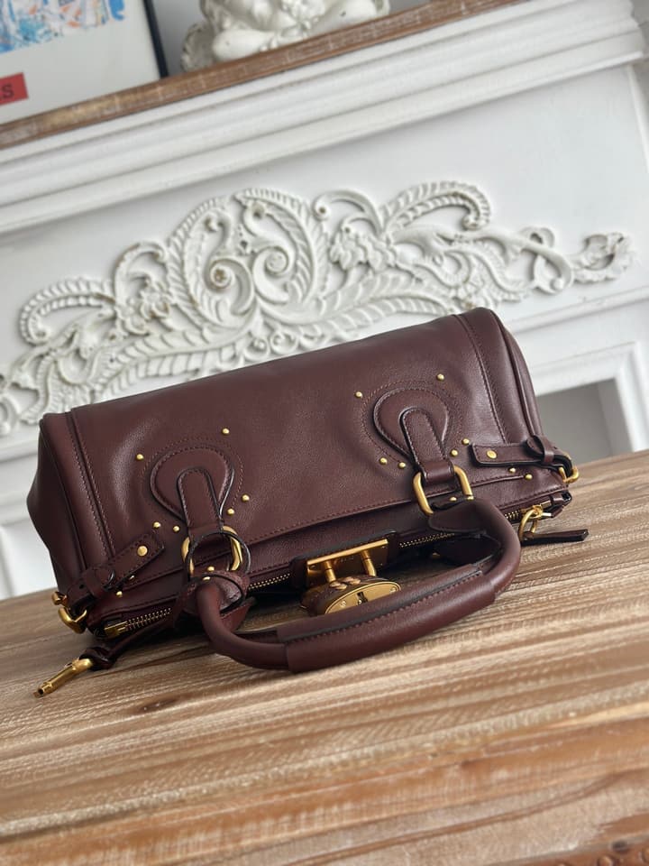 Chloé Paddington Padlock Satchel in Burgundy Leather