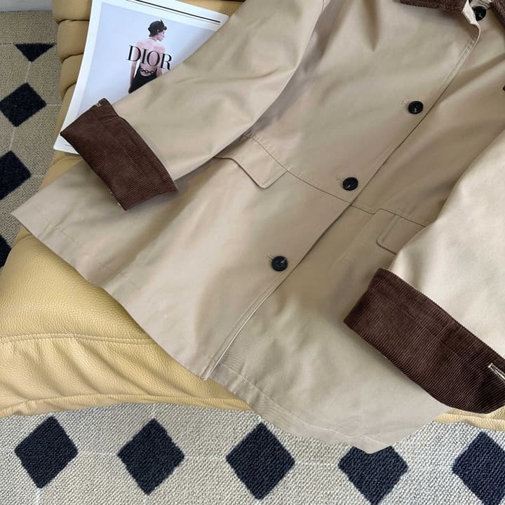 Miu Miu Collar Patchwork Trench Coat – 25SS in Creamy Beige