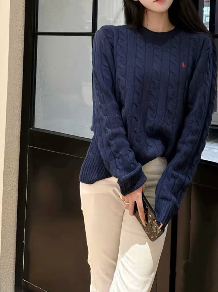 Ralph Lauren Cable Knit Crewneck Sweater in Black