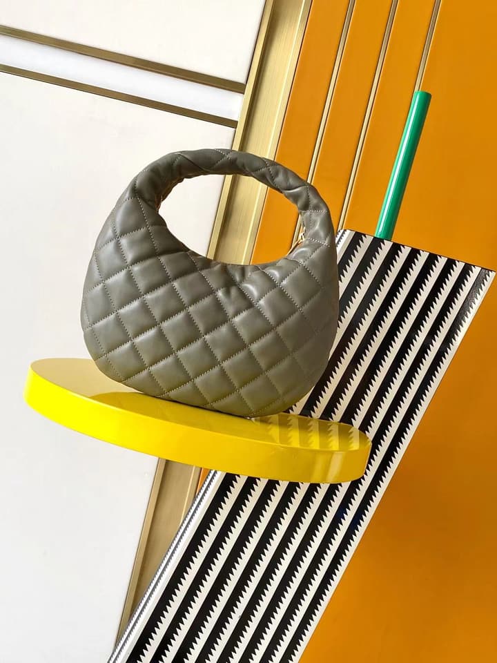 Saint Laurent ICARE Baby Lambskin Crescent Bag in Dark Brown Quilted