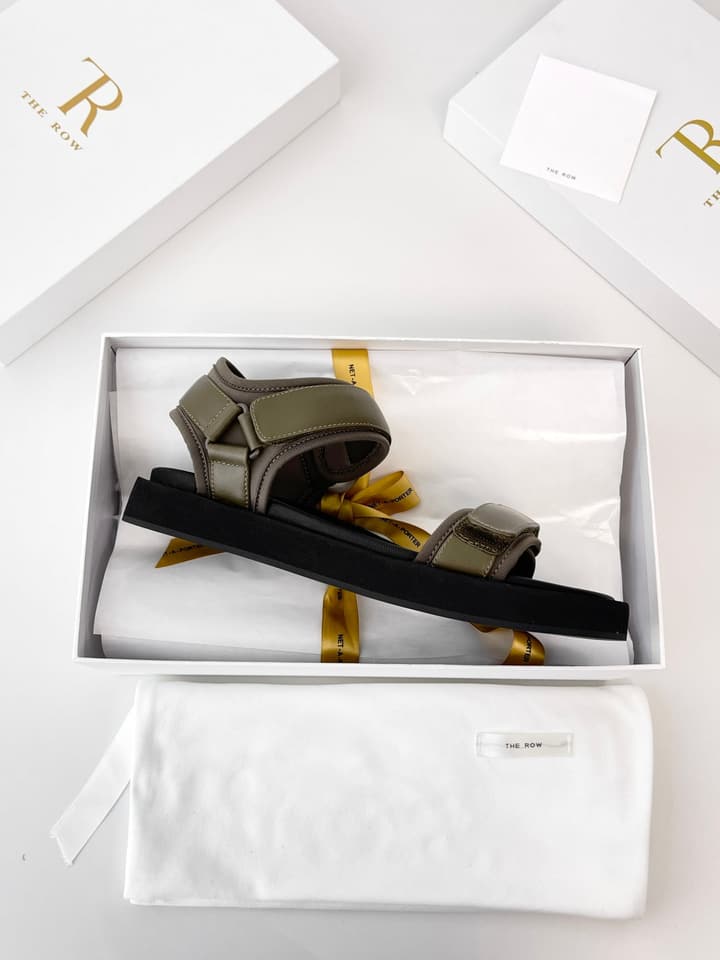 The Row Classic Velcro Beach Sandals in Black And Cream