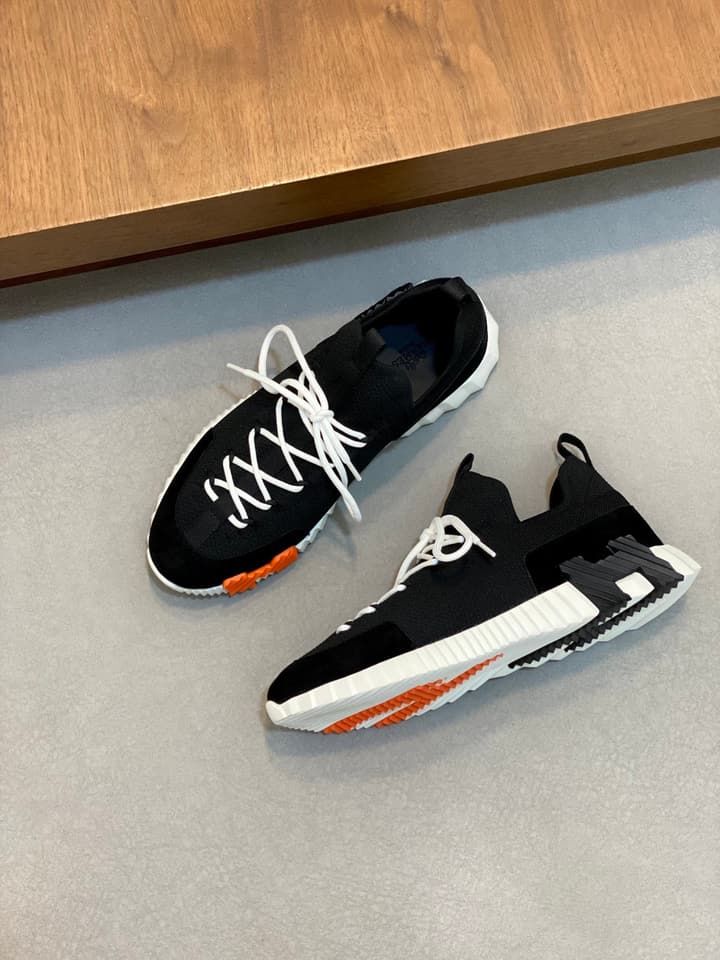 Hermès Suede and Denim Canvas Sneakers in Black And White