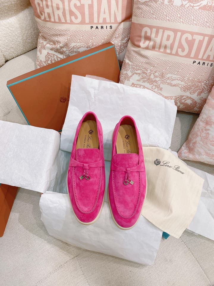 Loro Piana Glossy Cashmere Loafers in Blush Pink Suede