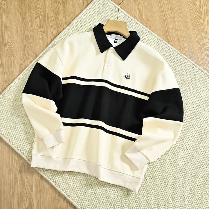 Moncler Striped Long-Sleeve Polo Shirt – Spring Collection