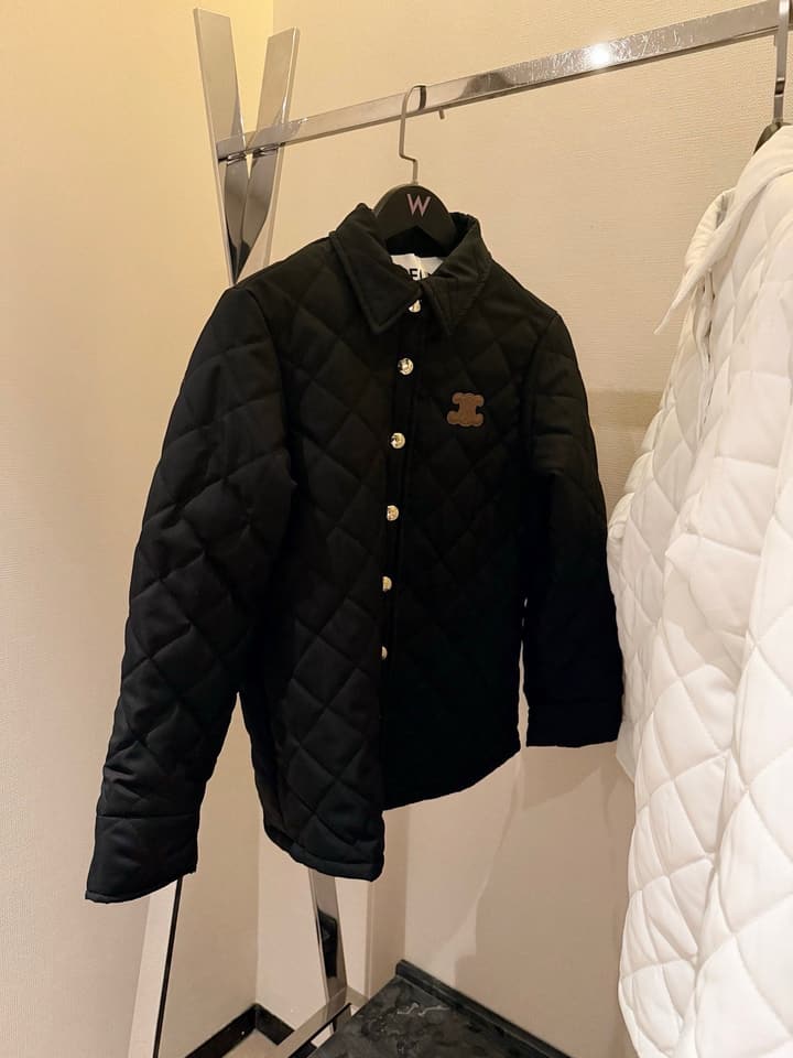 Celine Triomphe Custom Metal Button Puffer Jacket in Black Quilted Jacket