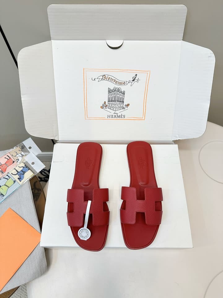 Hermès Fashion Palm-Grain H Slides in Brown