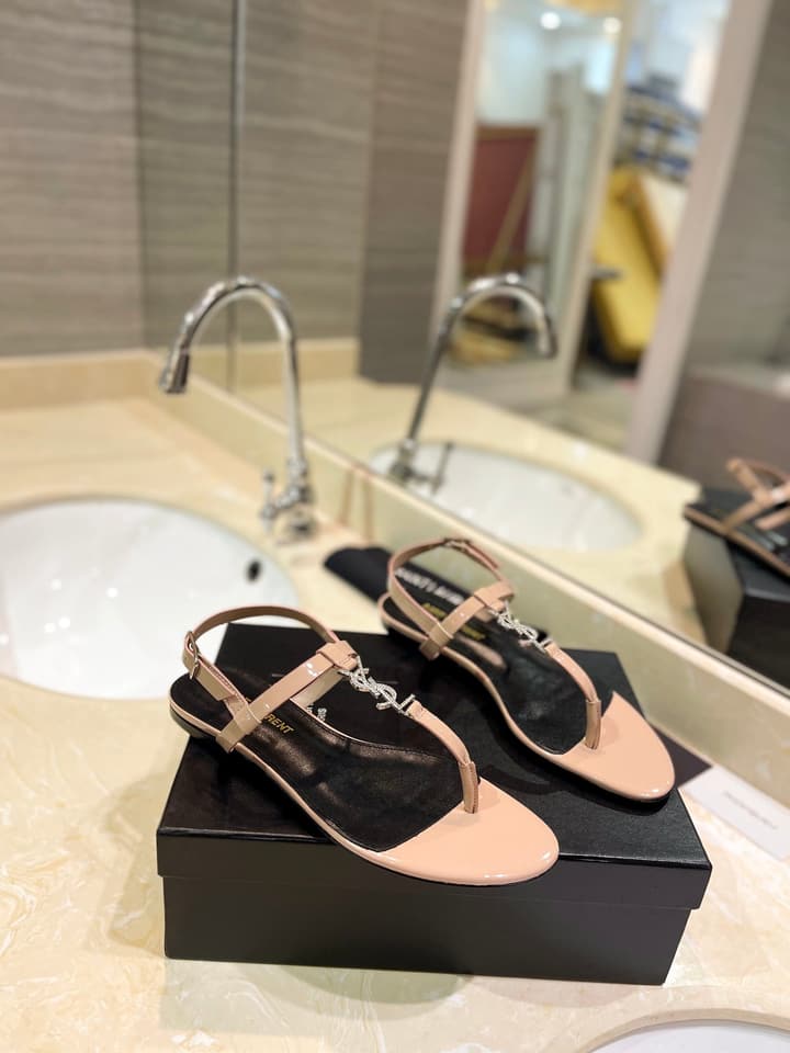 Saint Laurent Beautiful Siren Flat Sandals in Bright Blue