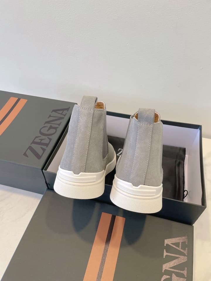 Zegna COUTURE Triple Stitch Leather Sneakers in Black Suede With Dark Sole