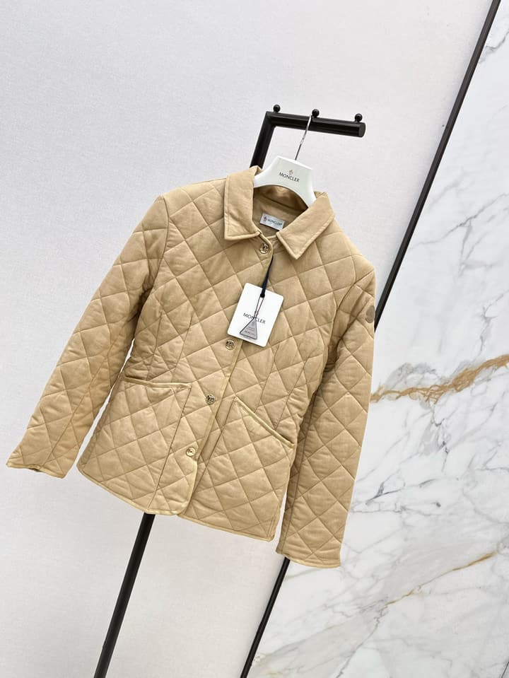 Moncler Quilted Padded Slim-Fit Jacket in Khaki