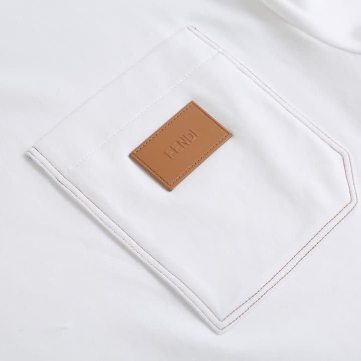 Fendi Leather Patch Contrast-Stitch T-Shirt in White