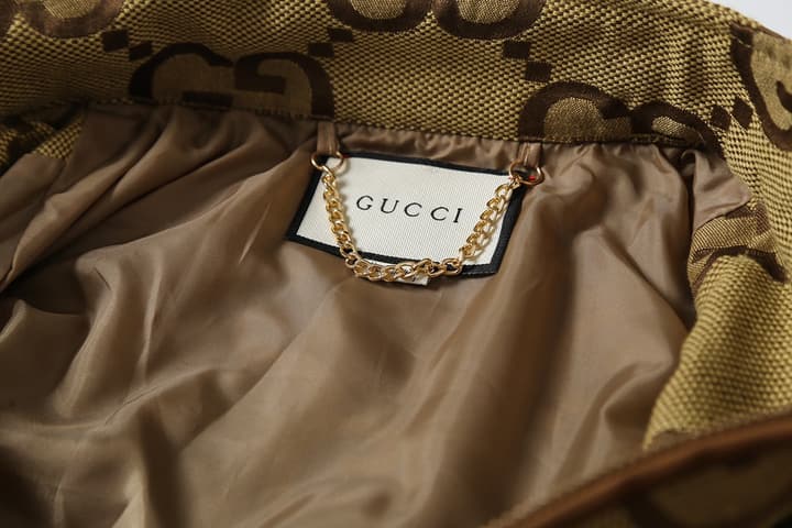 Gucci Double G Jacquard Stand Collar Jacket – 25FW in Camel Ebony Double G Jacquard